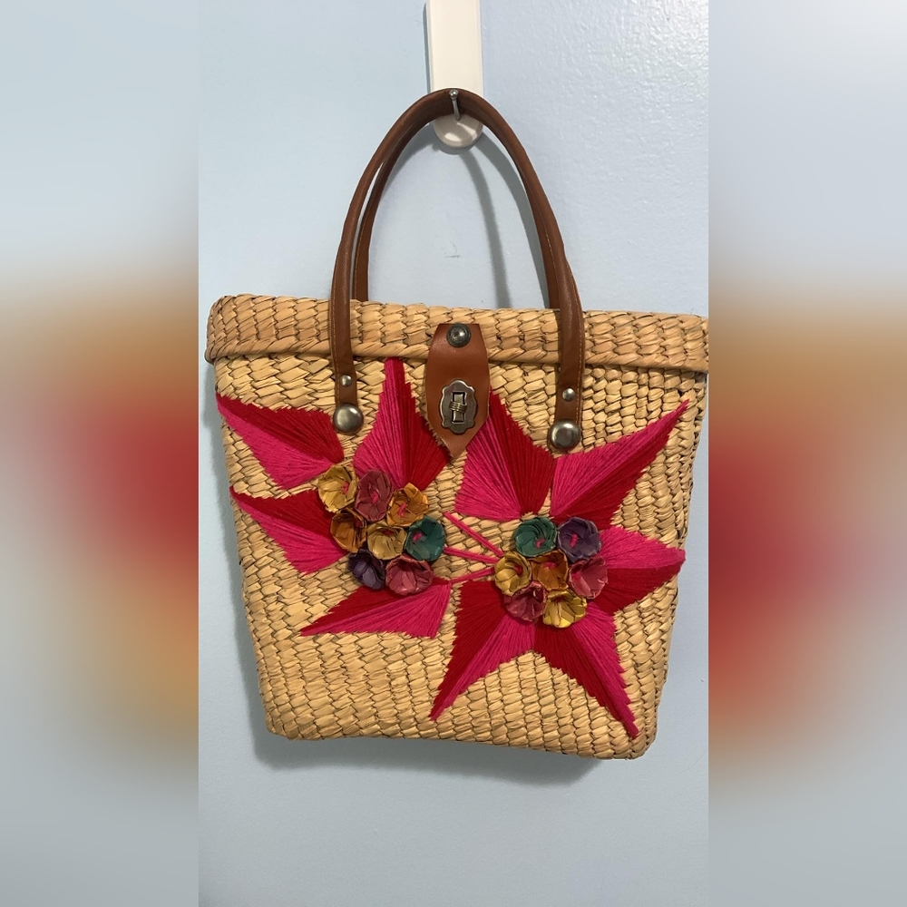 Vintage straw and raffia summer tote